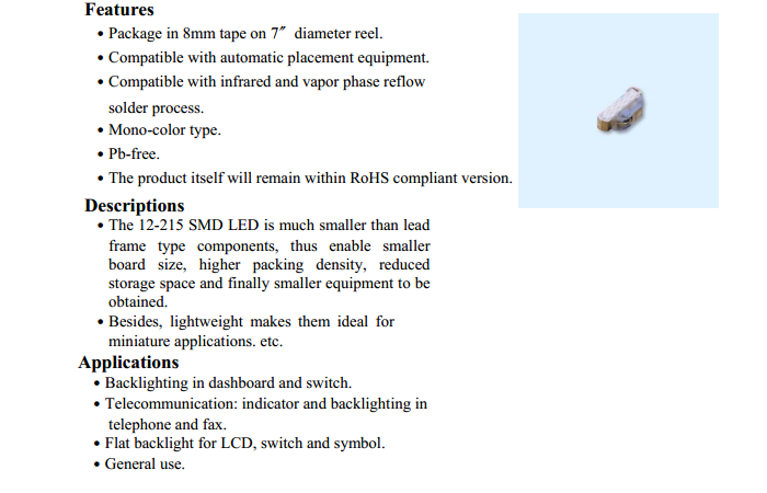  12-215/Y2C-CL1M2VY/3C Datasheet资料 